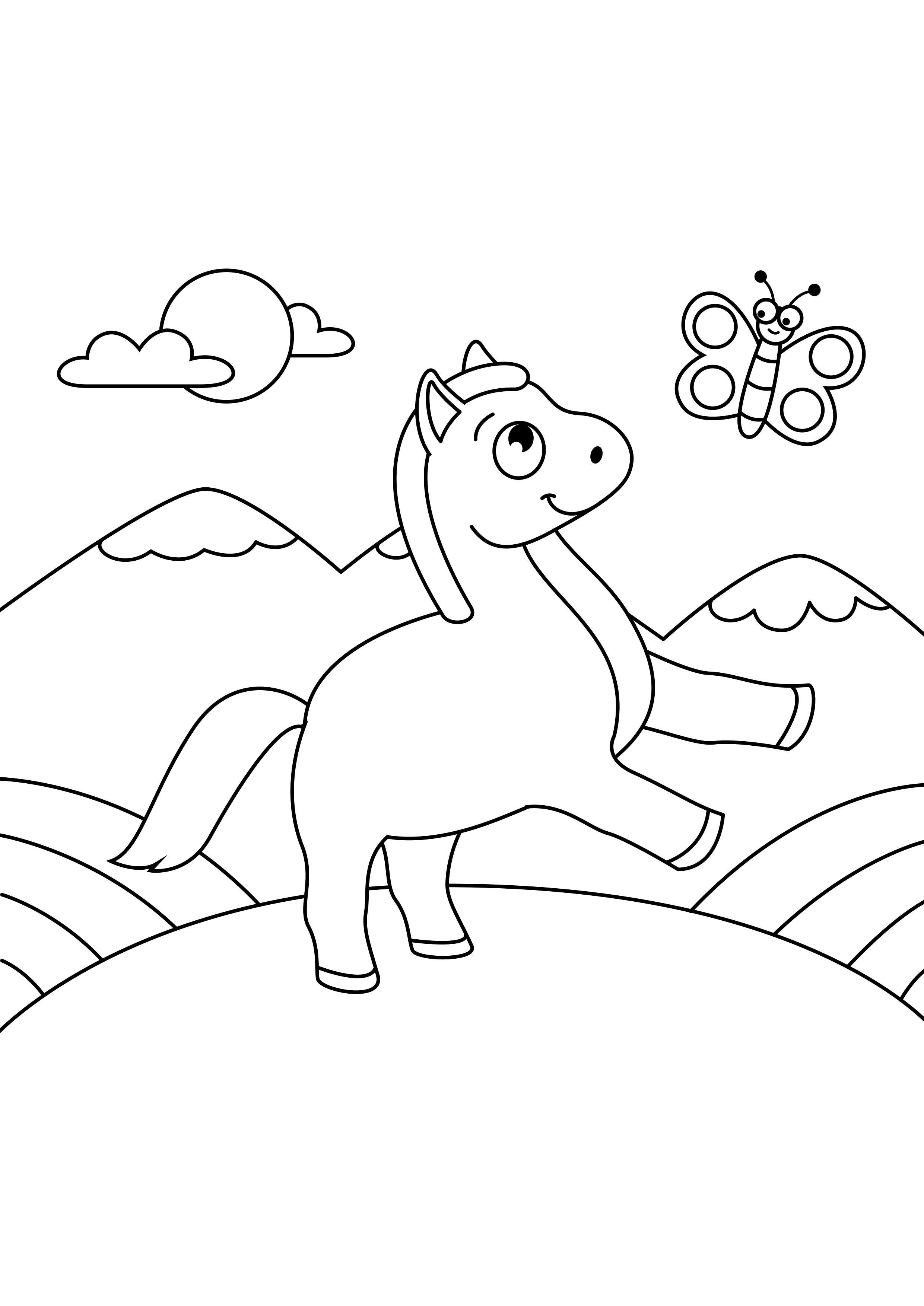 caballo con mariposa Dibujo para colorear caballo con mariposa