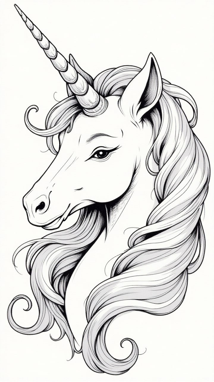 cabeza de unicornio Dibujo para colorear cabeza de unicornio