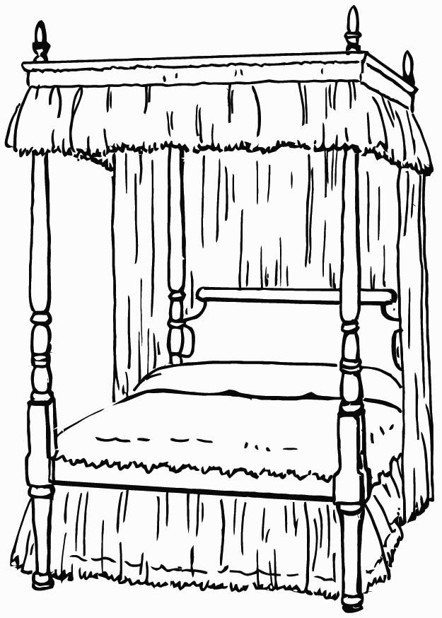 cama con dosel Dibujo para colorear cama con dosel