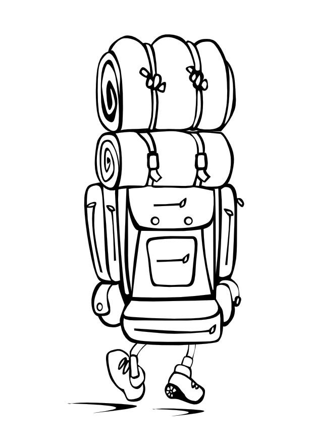 Dibujo para colorear caminando con la mochila