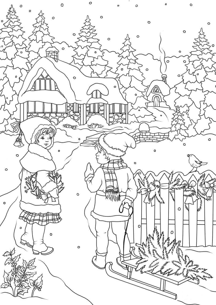 caminando en la nieve Dibujo para colorear caminando en la nieve