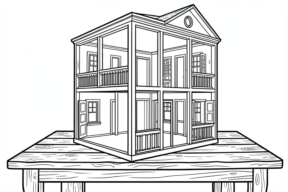 Dibujo para colorear casa de munecas de madera