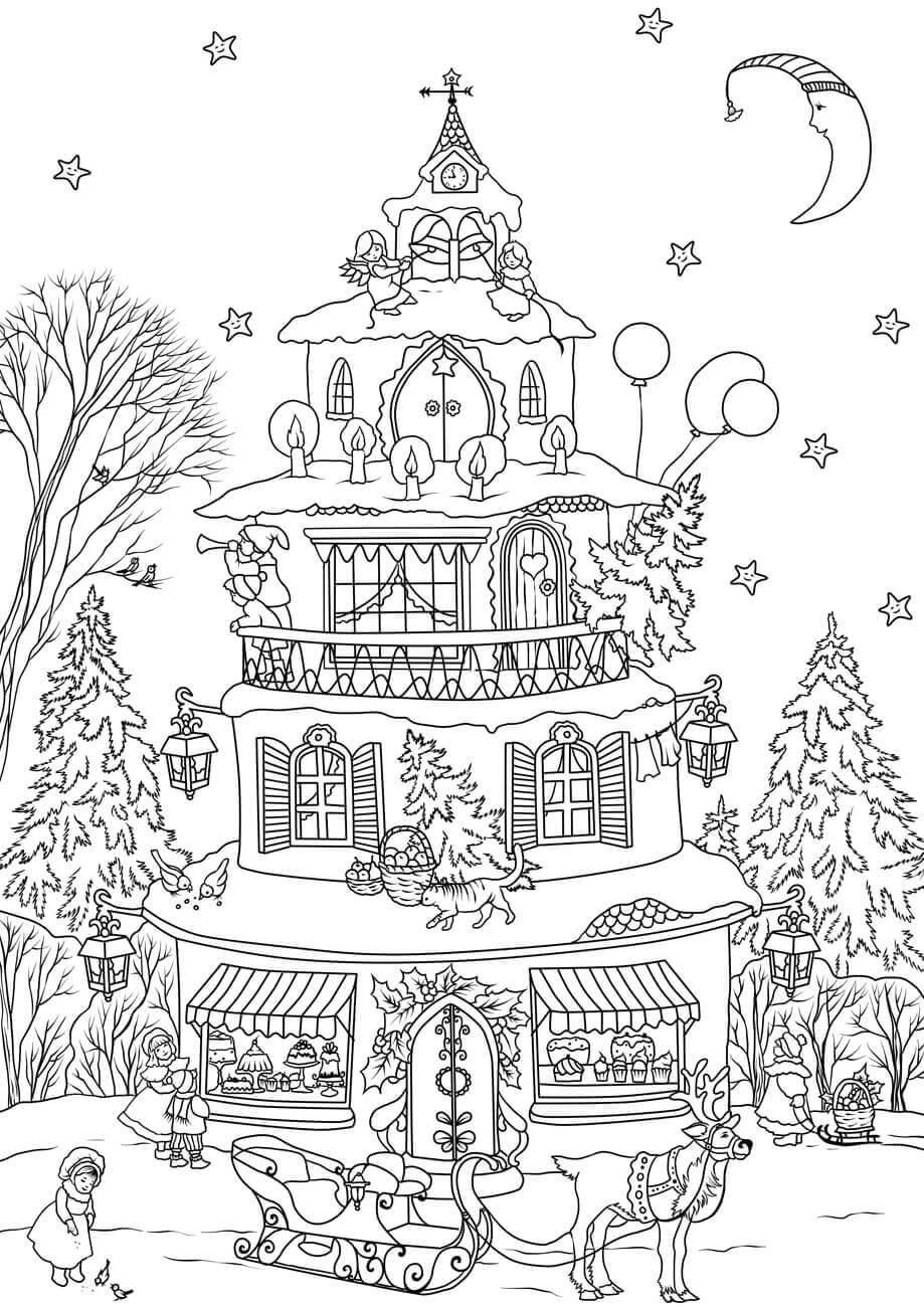 casa de santa Dibujo para colorear casa de santa