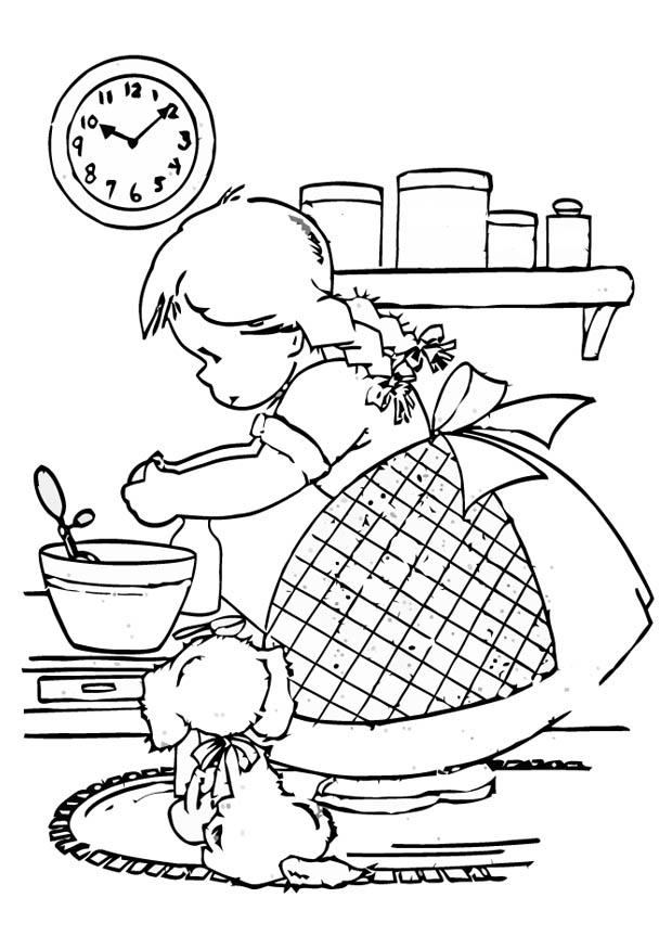 chica cocinando Dibujo para colorear chica cocinando