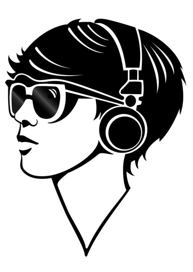 chica con auriculares Dibujo para colorear chica con auriculares