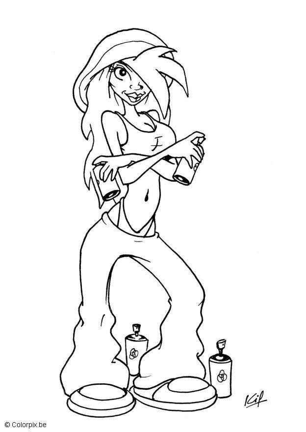 chica con spray para grafiti Dibujo para colorear chica con spray para grafiti
