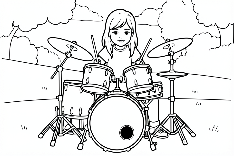 chica en la baterAa Dibujo para colorear chica en la baterAa