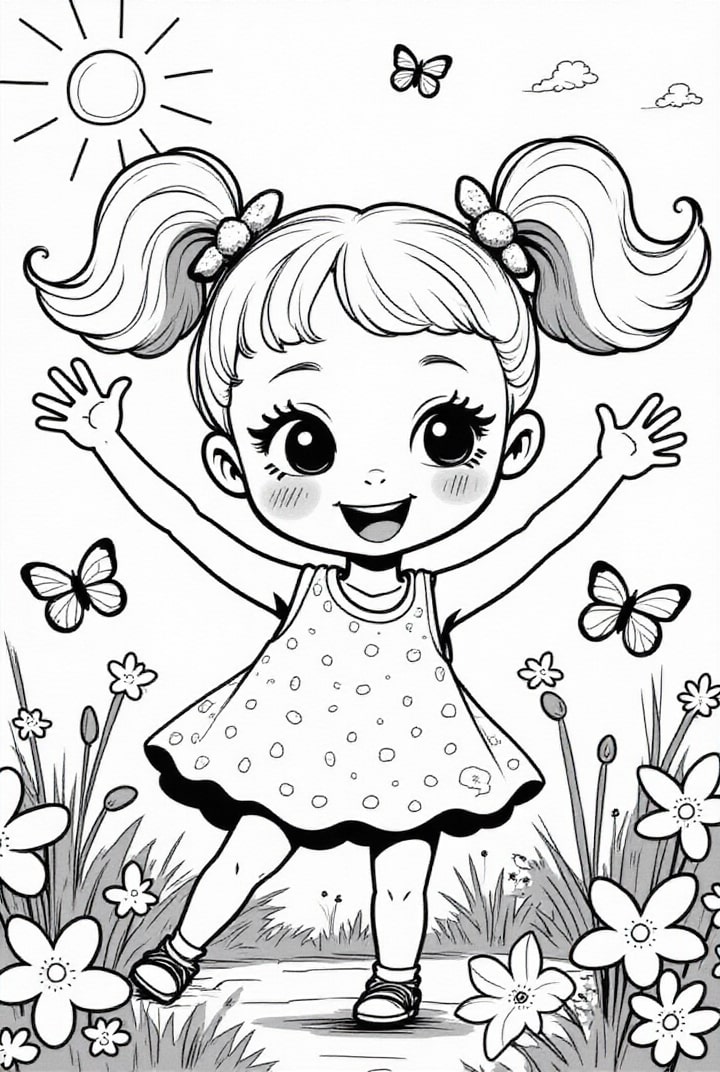 Dibujo para colorear chica feliz