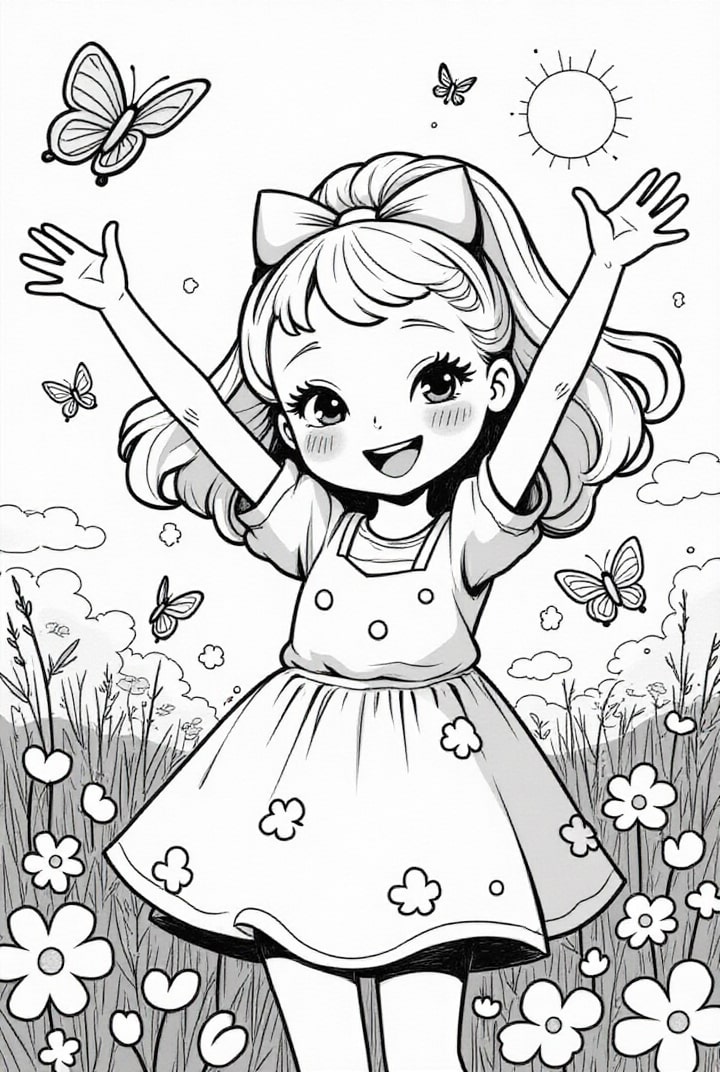 Dibujo para colorear chica feliz