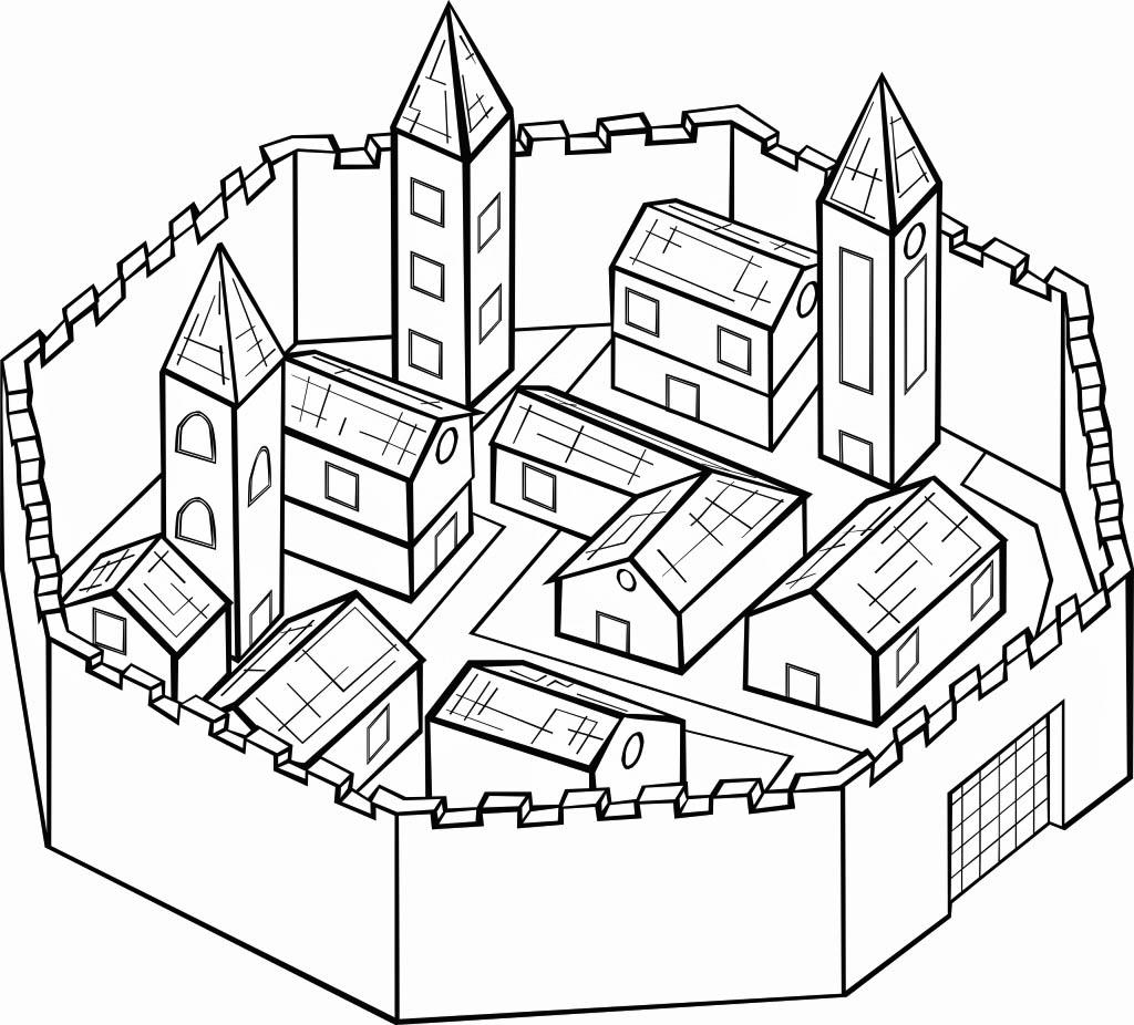 Dibujo para colorear ciudad amurallada