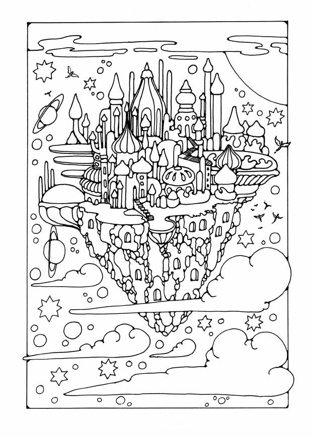 ciudad volante Dibujo para colorear ciudad volante