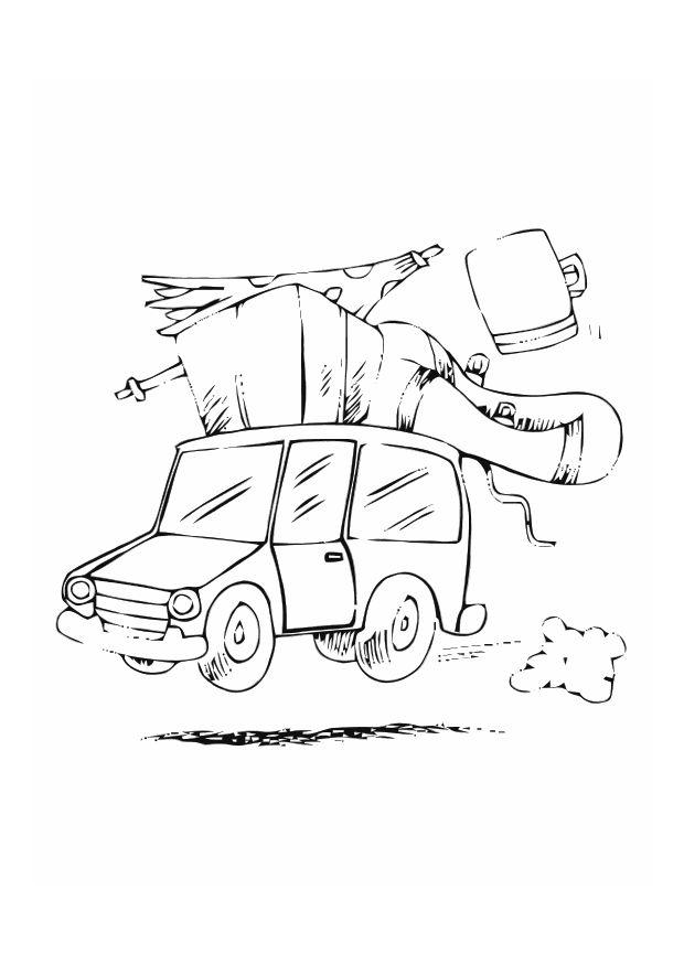 con el coche de vacaciones Dibujo para colorear con el coche de vacaciones