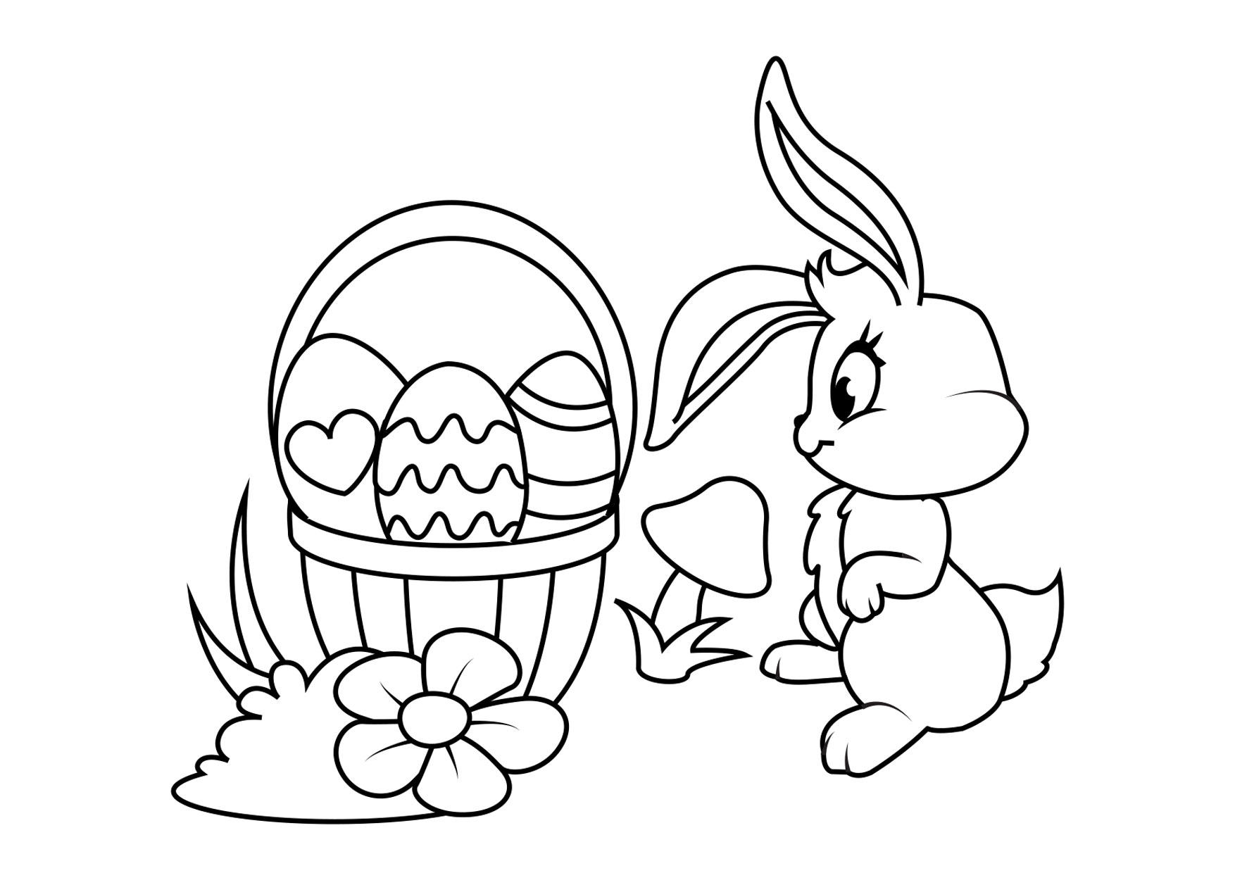 conejito de pascua con canasta de pascua Dibujo para colorear conejito de pascua con canasta de pascua