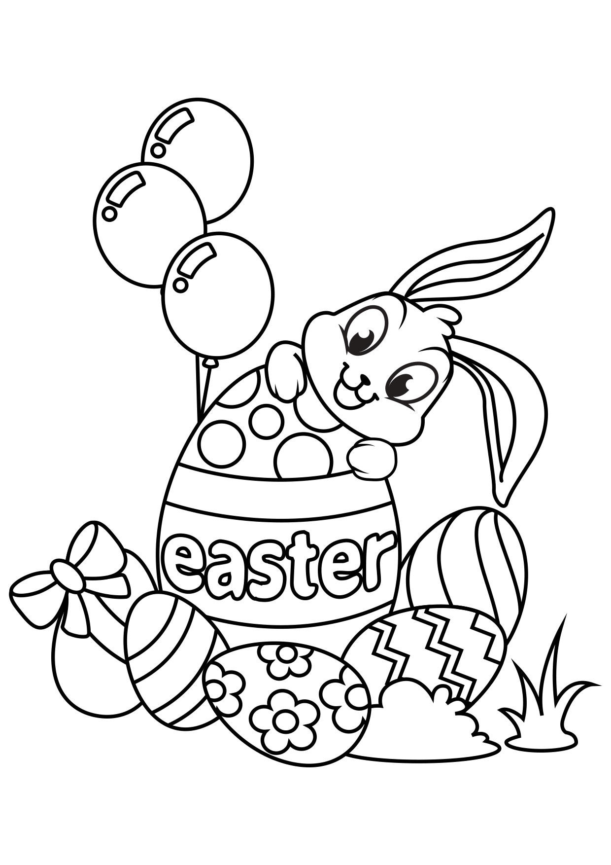 Dibujo para colorear conejito de pascua con huevo de pascua