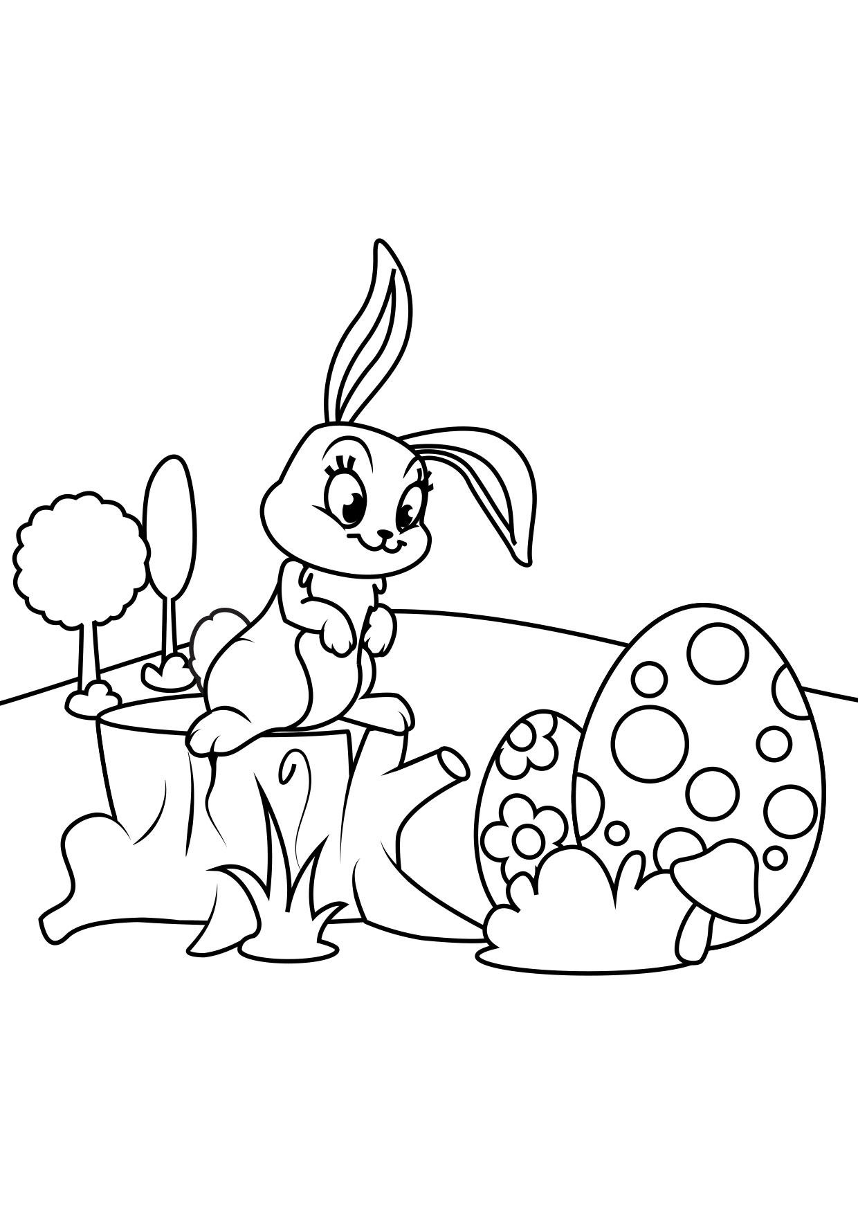 Dibujo para colorear conejito de pascua con huevos de pascua