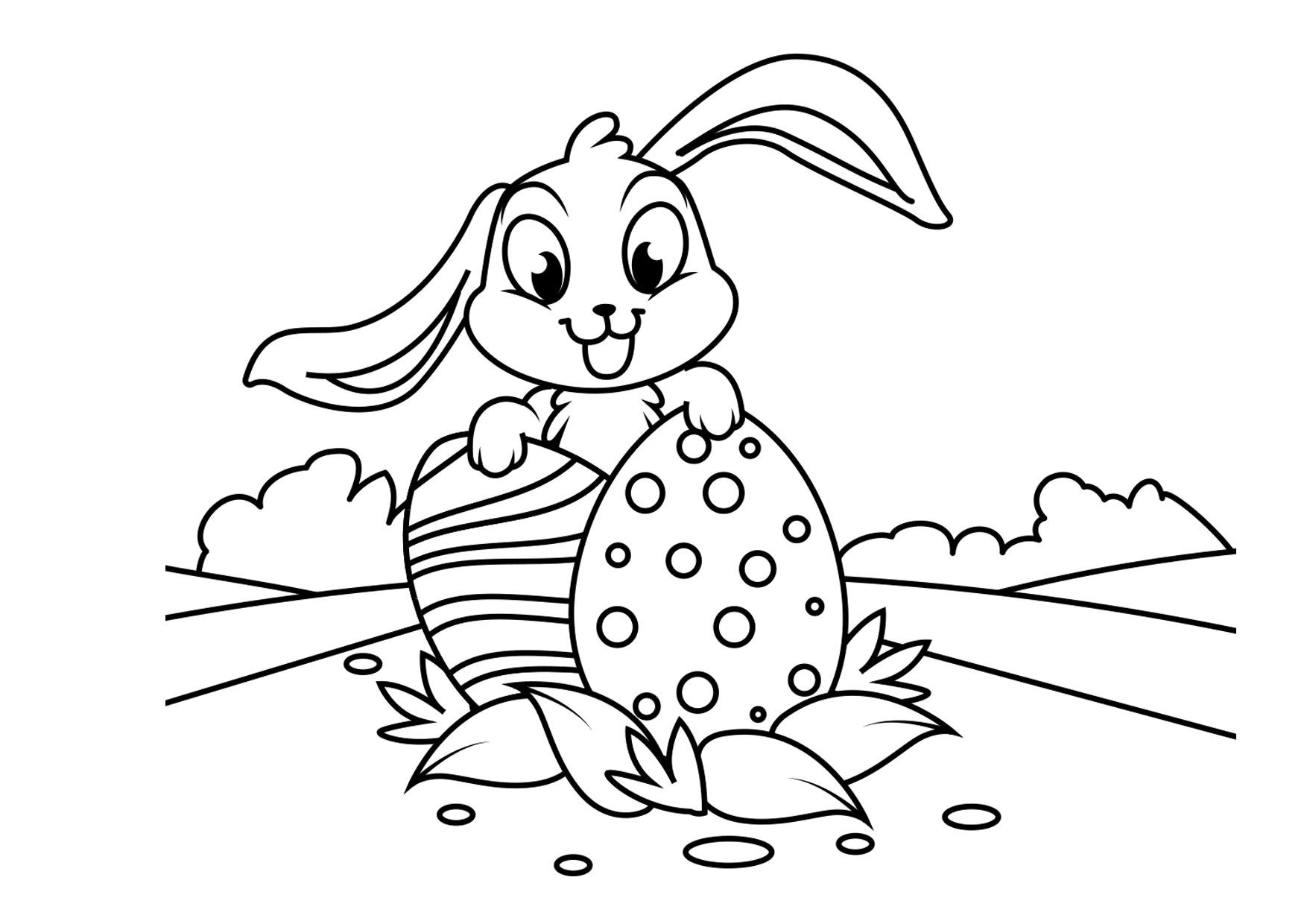 conejito de pascua con huevos de pascua Dibujo para colorear conejito de pascua con huevos de pascua