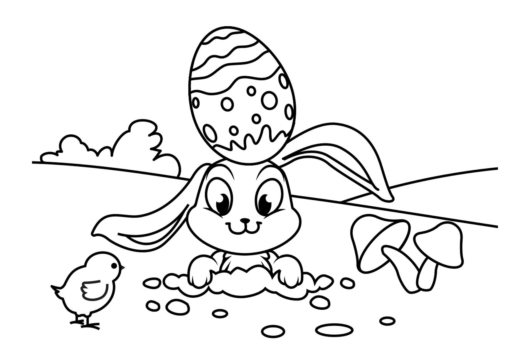 conejito de pascua con pollito Dibujo para colorear conejito de pascua con pollito