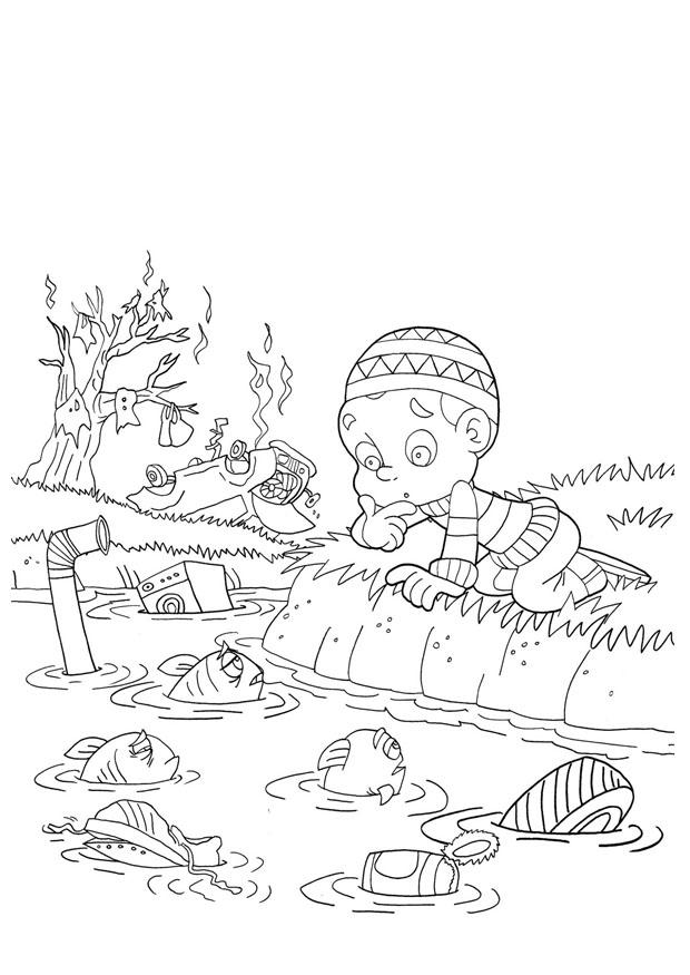 contaminaciA³n del agua Dibujo para colorear contaminaciA³n del agua