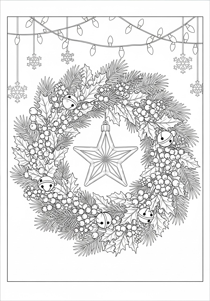 corona navidena con campanas Dibujo para colorear corona navidena con campanas