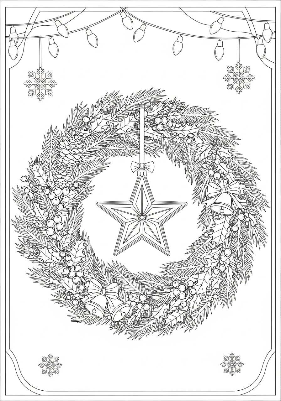 corona navidena con estrella Dibujo para colorear corona navidena con estrella