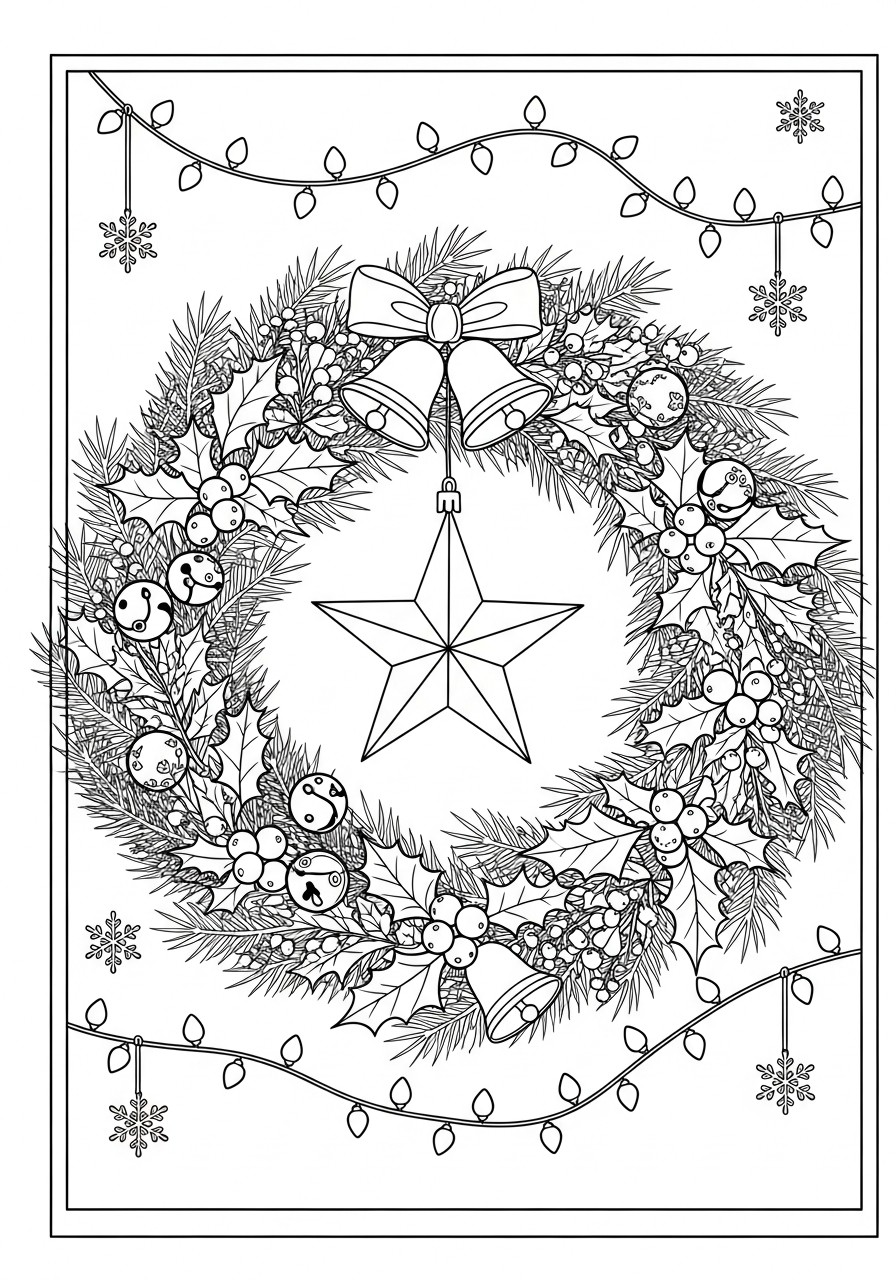 corona navidena con estrella Dibujo para colorear corona navidena con estrella