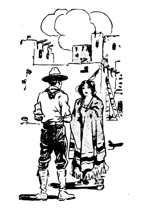 cowboy con mujer Dibujo para colorear cowboy con mujer