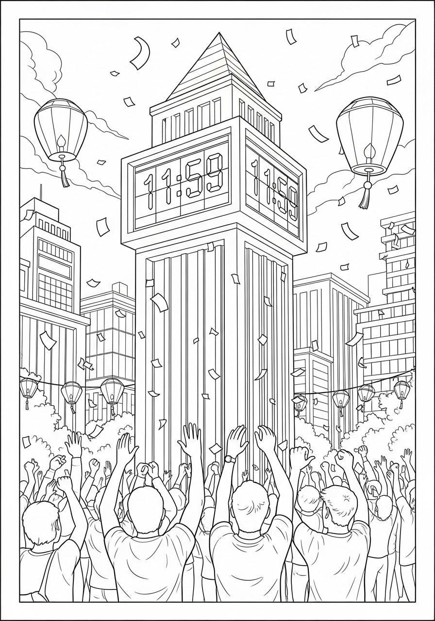 Dibujo para colorear cuenta regresiva para ano nuevo