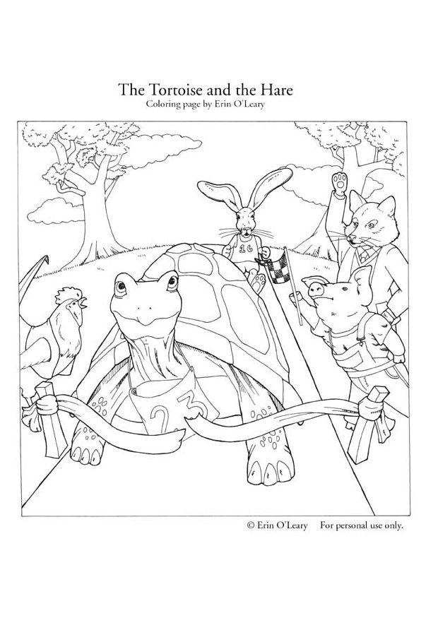 Dibujo para colorear de la liebre y la tortuga