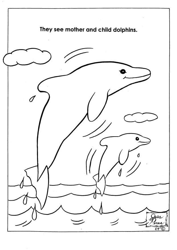 Dibujo para colorear delfines en parque natural