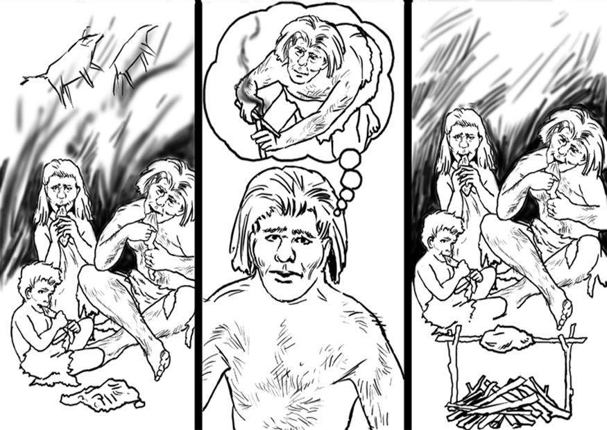 Dibujo para colorear descubrimiento del fuego