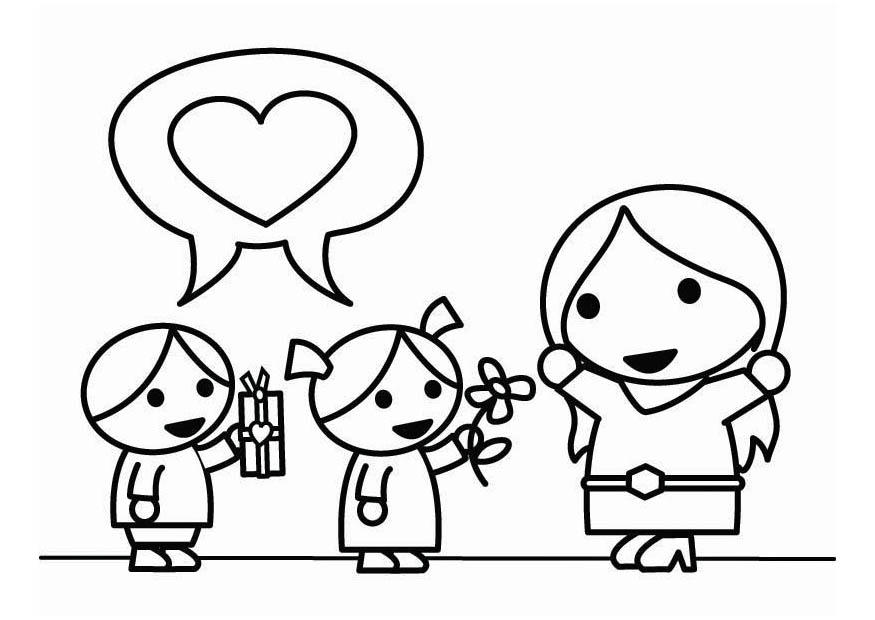 dAa de la madre con hijos Dibujo para colorear dAa de la madre con hijos