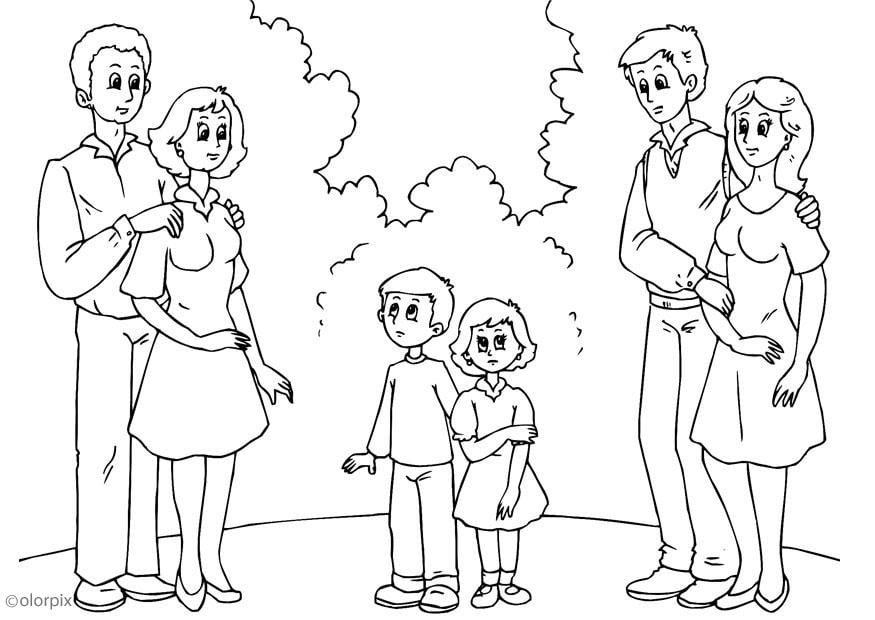 Dibujo para colorear 3. padres con nueva pareja