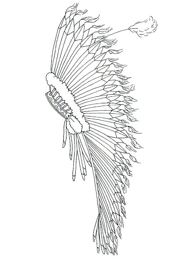 Dibujo para colorear adorno para la cabeza con plumas