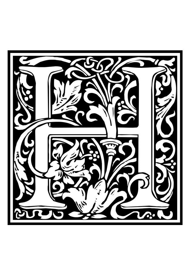 Dibujo para colorear alfabeto decorativo - h