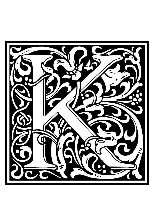Dibujo para colorear alfabeto decorativo - k