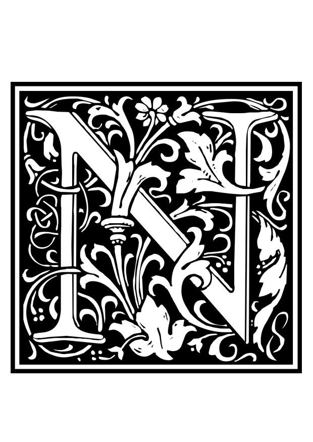 Dibujo para colorear alfabeto decorativo - n