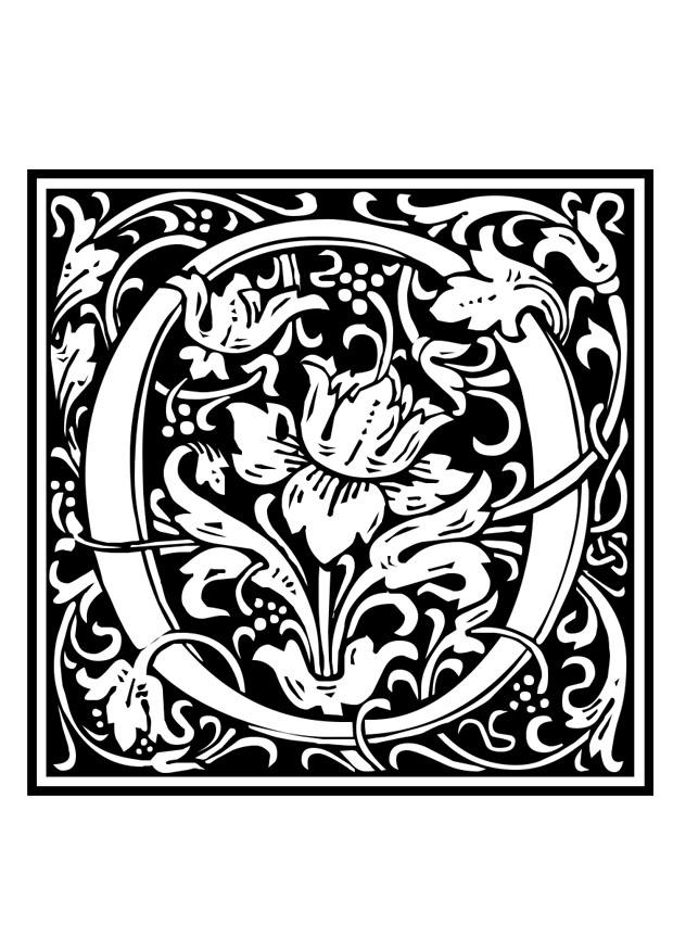 Dibujo para colorear alfabeto decorativo - o