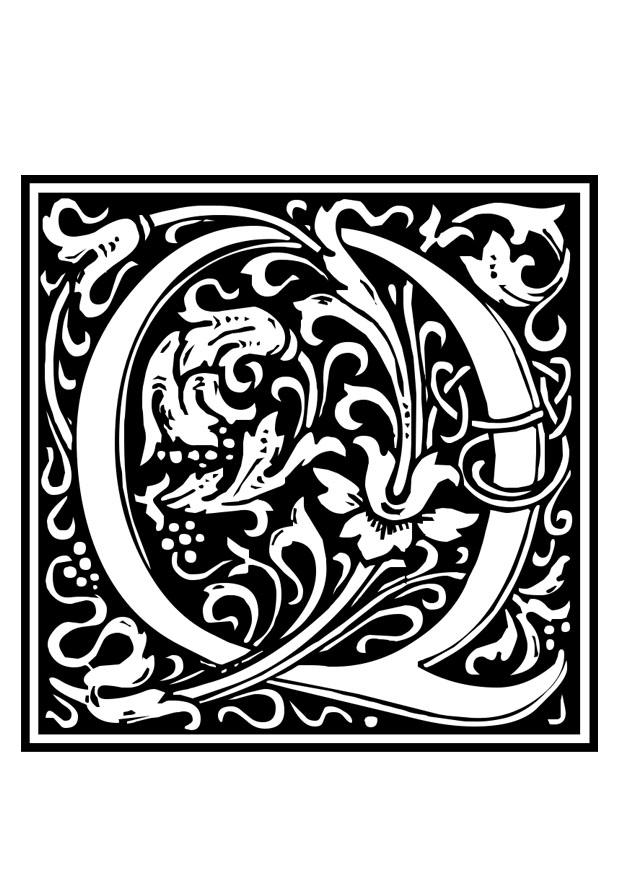 Dibujo para colorear alfabeto decorativo - q