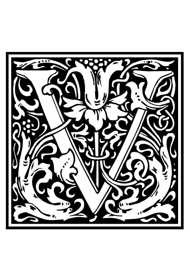 Dibujo para colorear alfabeto decorativo - v