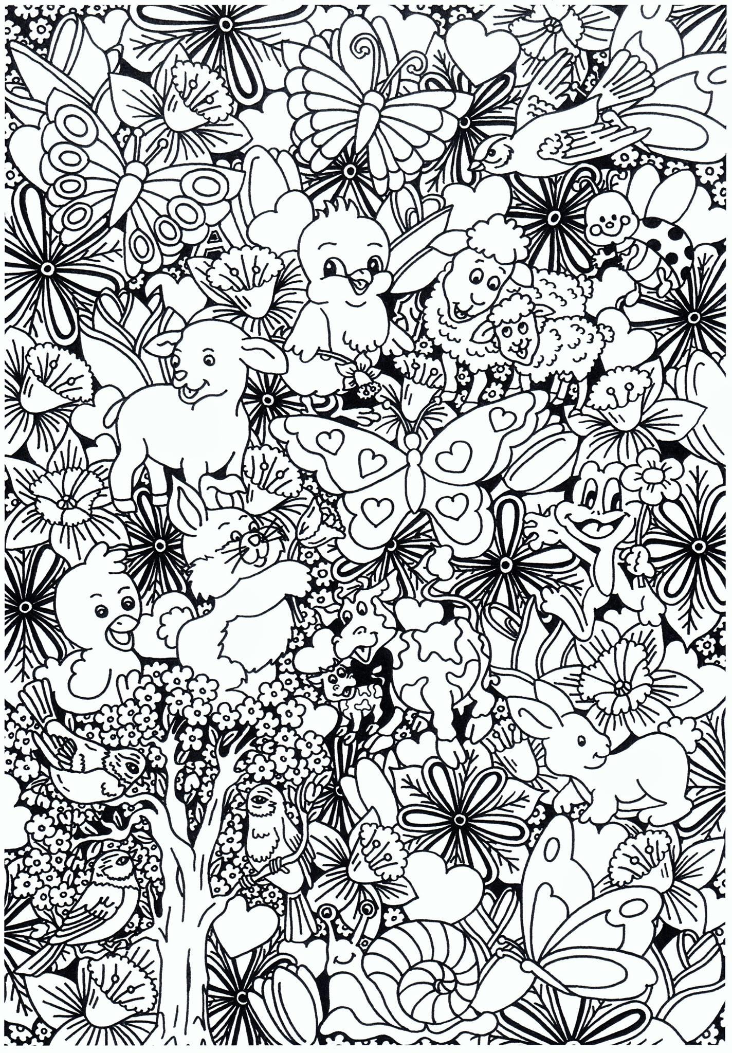 Dibujo para colorear animales en el bosque