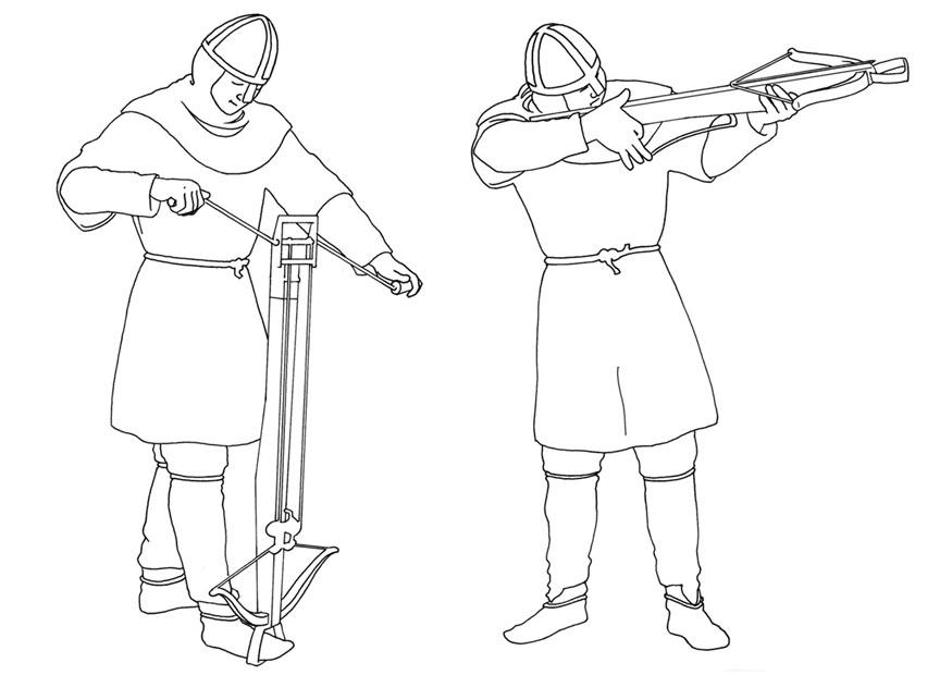 Dibujo para colorear arquero cargando y disparando