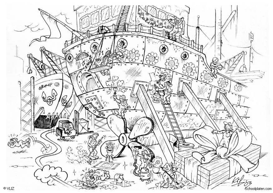 Dibujo para colorear arreglar un barco