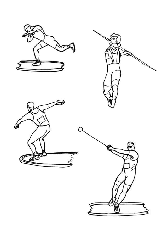 Dibujo para colorear atletismo - disco y jabalina