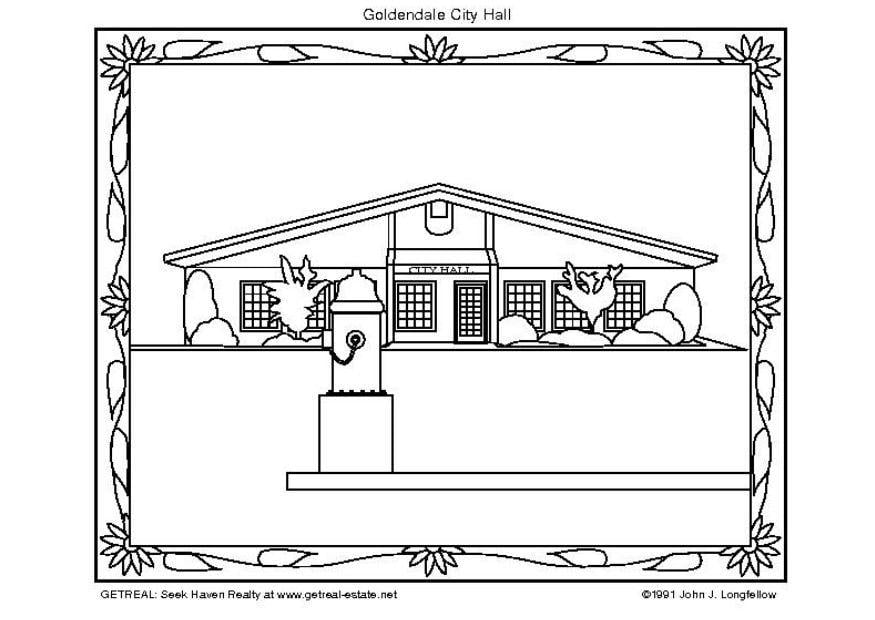 Dibujo para colorear ayuntamiento de eeuu