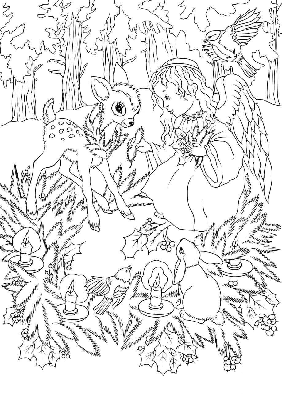 Dibujo para colorear A¡ngel de navidad