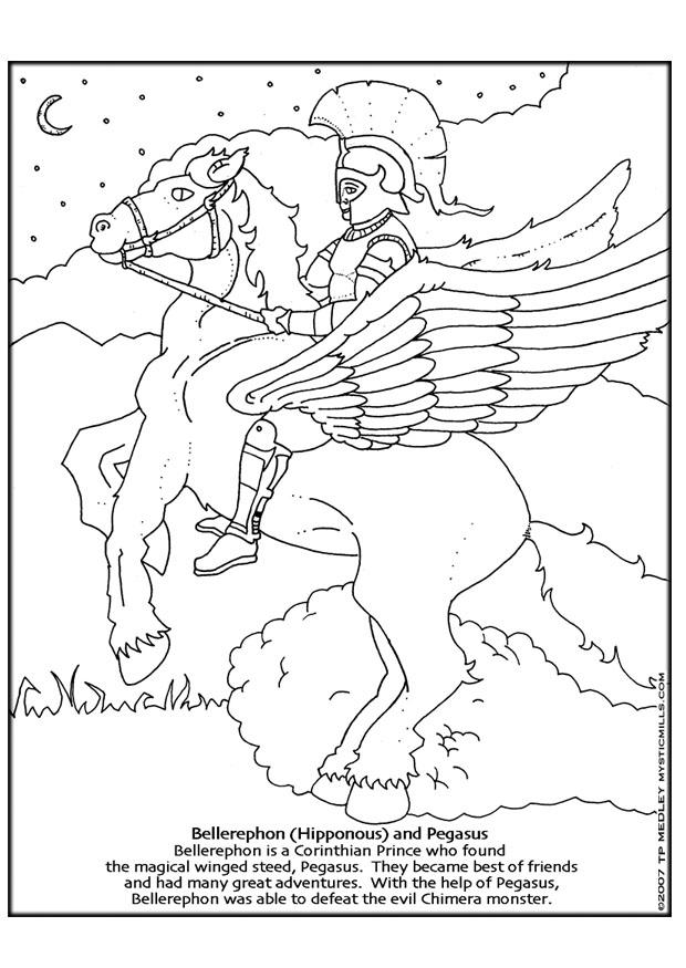 Dibujo para colorear bellerephon y pegaso
