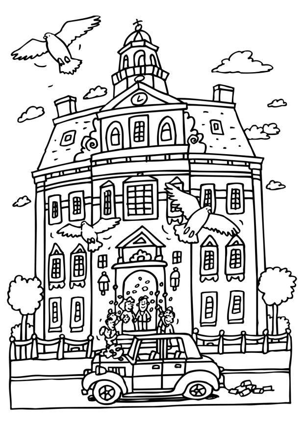 Dibujo para colorear boda en el ayuntamiento