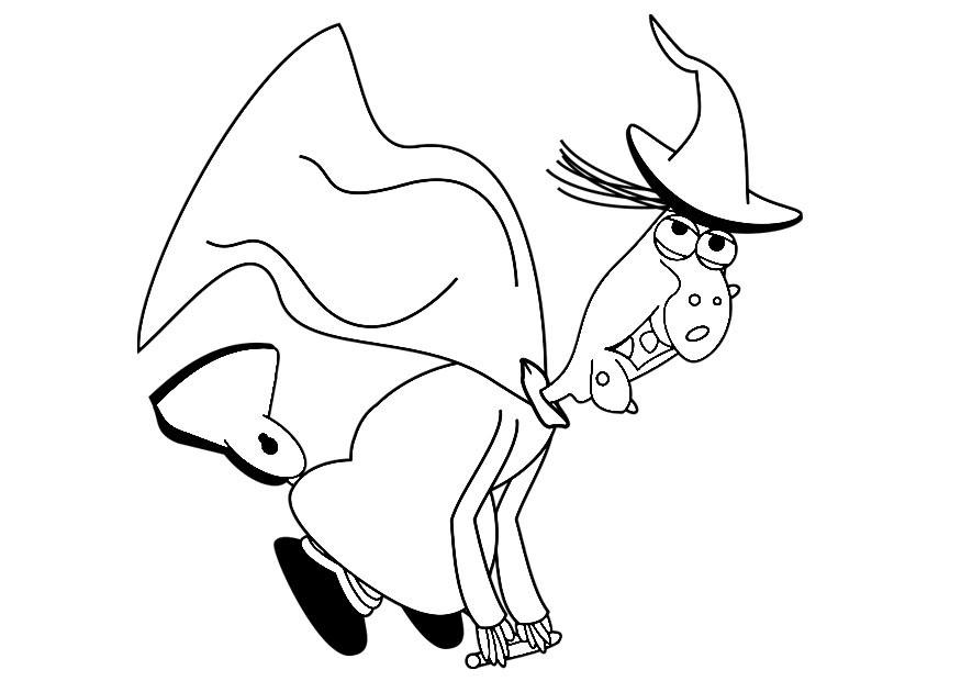 Dibujo para colorear bruja volando