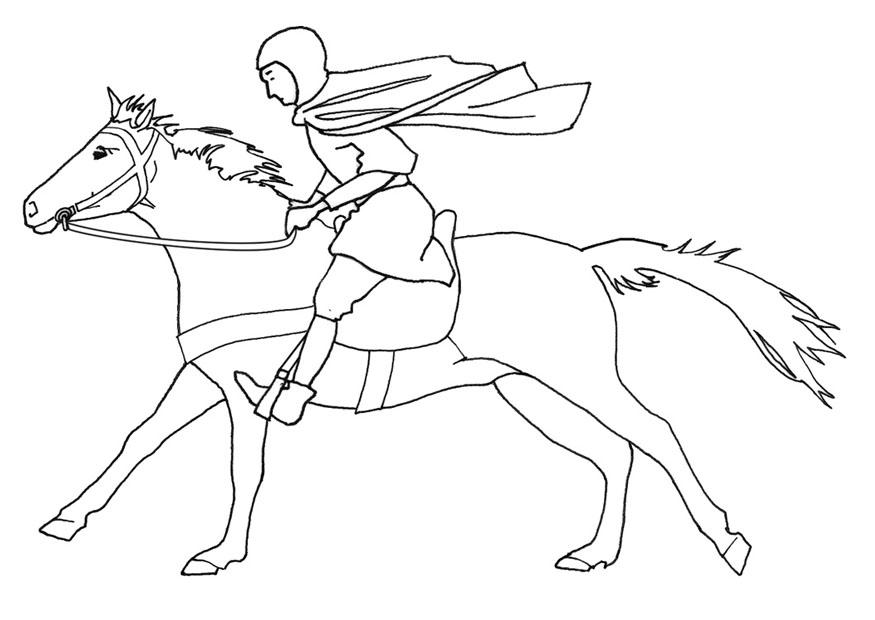Dibujo para colorear caballero al galope