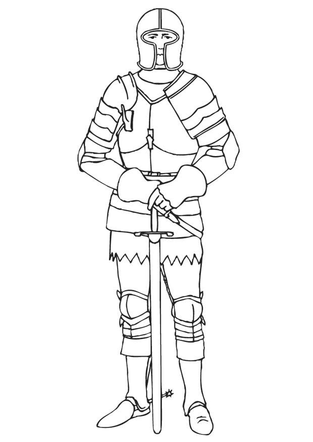 Dibujo para colorear caballero con armadura